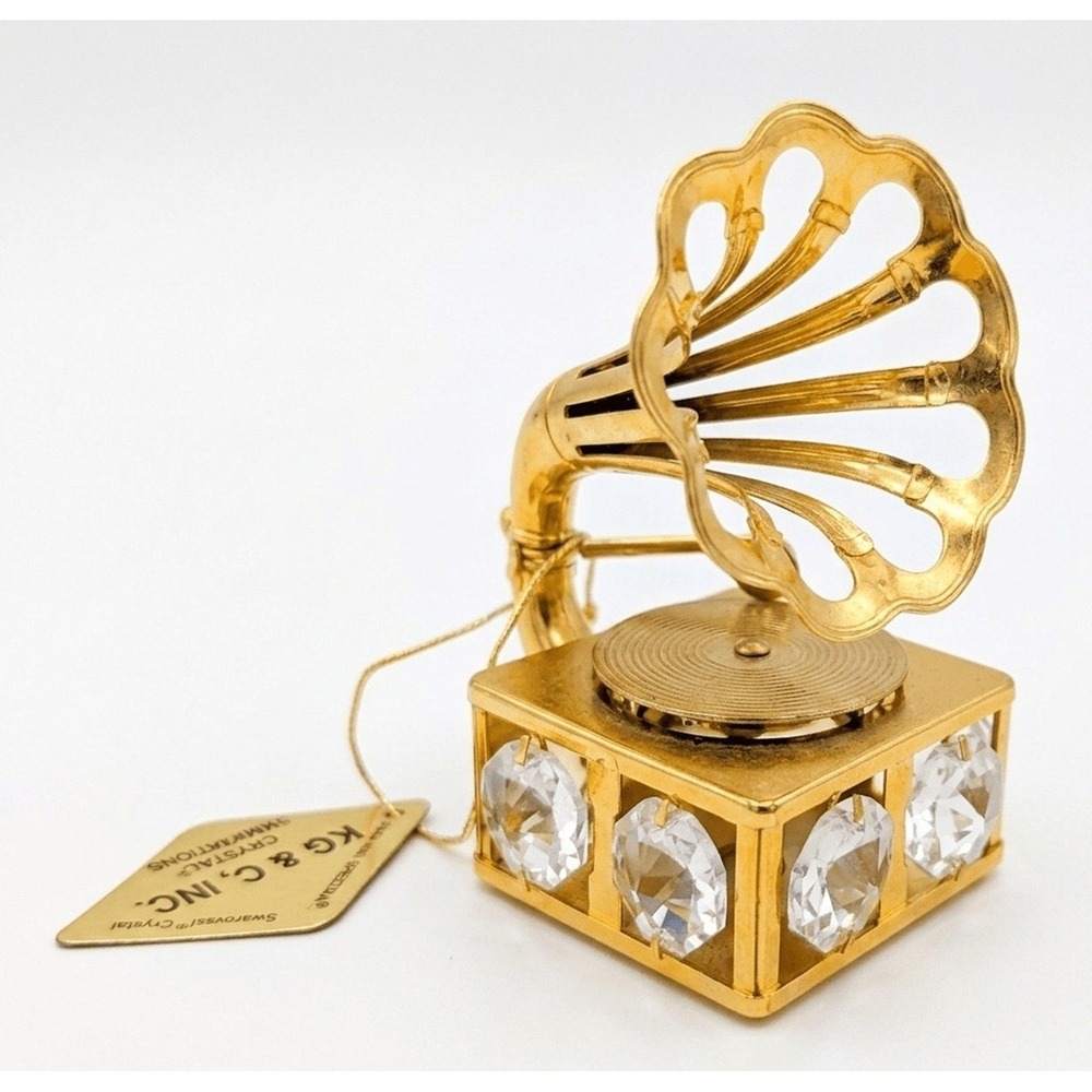 KG&C Crystal Temptations 24k Gold Plated Miniature Gramophone Swarovski Crystals
